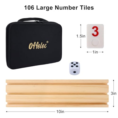 Upgraded Rummy Cube Game Set & 4 Wooden Racks, 106 Large Number Rummy Tiles and Portable Case, Classic Rummy Games for 2-4 Players, Travel & Family Board Game for Adults, Kids & Parties, Great Gifts - color: Upgraded Rummy Game With Bag
