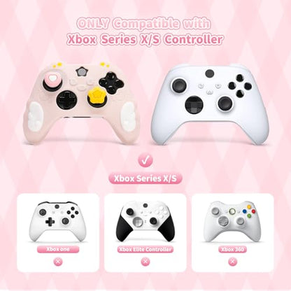GeekShare Controller Skin Set Compatible with Xbox Series X, Soft Silicone Protective Cover with 2 Thumb Grip Caps and 2 Stickers - Star Wings Series (Pink) - color: Pink