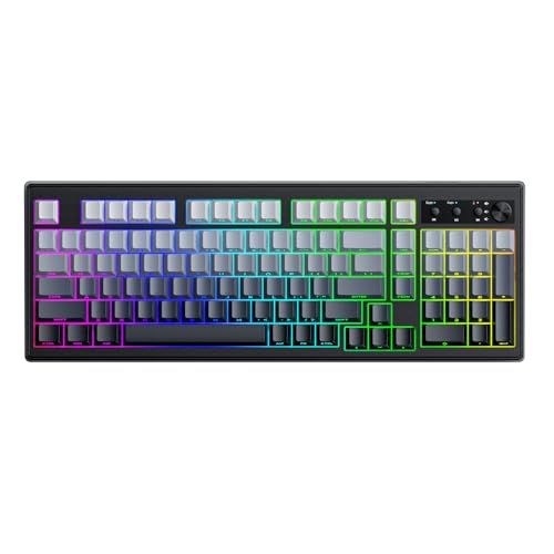 FREEWOLF K100 99 Keys Gaming Creamy Silent Wireless Keyboard with Media Knob,BT/2.4GHz/USB-C,Side Printed Keys RGB Backlit Number Pad,Retro Cute Membrane Computer Keyboard for PC/MAC-Gradient Black - color: Gradient Black
