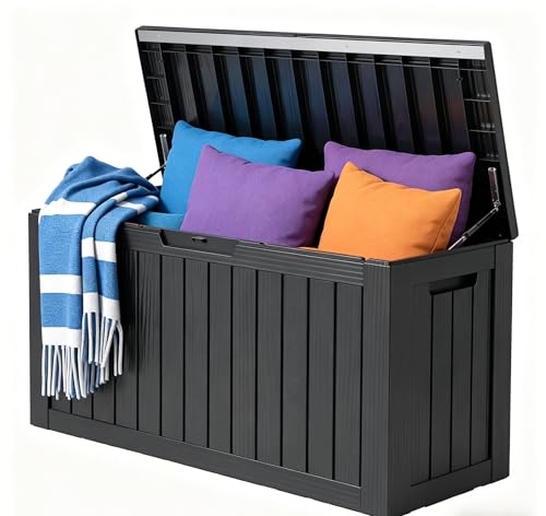 LAUSAINT HOME 180 Gallon Resin Deck Box, Package Delivery Box with Lockable Lid, Waterproof Outdoor Storage Box For Garden Tools, Patio Cushions(180 Gallon,Black) - color: Black, size: 180 Gallon