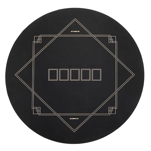 SLOWPLAY Godel 47 Inch Round Poker Mat for Texas Hold’em | Poker Table Top with Extra Water Repellency, Hemmed Edges, Noise Reduction | Super Portable for Gaming Everywhere (Black and Champagne Gold) - color: 47 Inch Round