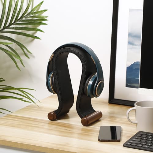 ONEGenug Wooden Headset Stand,Universal Earphone Hanger Holder for Gaming Headsets & DJ Studio Headphones Desktop Headphone Rack for All Headphone Size