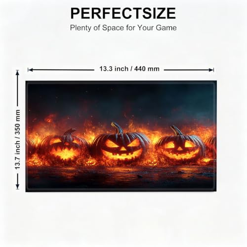 for MTG Playmat, Custom Trading Card Game Mat 17.3 x 13.8 in | Fiery Jack-o-Lanterns Premium Non-Slip Rubber Base, Water-Resistant & Stitched Edges, Personalized High-Definition Art - color: Fiery Jack-o-lanterns, size: 17" x 14" Regular