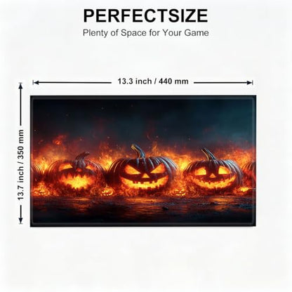 for MTG Playmat, Custom Trading Card Game Mat 17.3 x 13.8 in | Fiery Jack-o-Lanterns Premium Non-Slip Rubber Base, Water-Resistant & Stitched Edges, Personalized High-Definition Art - color: Fiery Jack-o-lanterns, size: 17" x 14" Regular