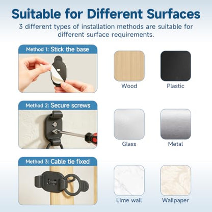 20 Sets Adjustable Cable Management Clips, Self Adhesive Cord Organizer with Elastic Loop, Reusable Cable Holder for Desk, Under Desk, Wall, TV, Office, Home, Charging Cables, USB, HDMI, PC Wires