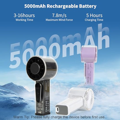 Portable Handheld Fan with Ice Cooler, 5000mAh Battery, 6 Speeds, LED Digital Display, Turbo High Speed Personal Fan, Transparent Design for Travel, Summer, Outdoor, Concerts, Purple - color: Purple