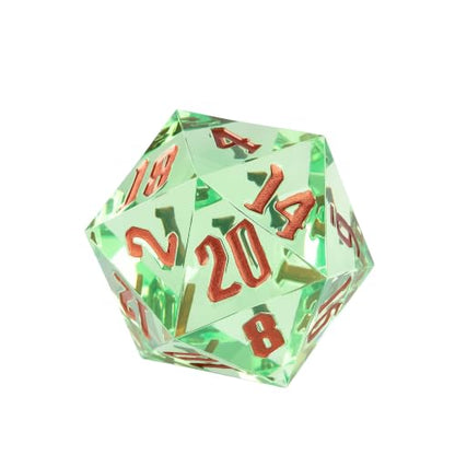 55mm 20 Sided DND Dice, Giant D20 D&D Polyhedral Dice Large D20 with Die Gift Box for D&D, RPG Table Games (Transparent Green) - color: Transparent Green Gold Number