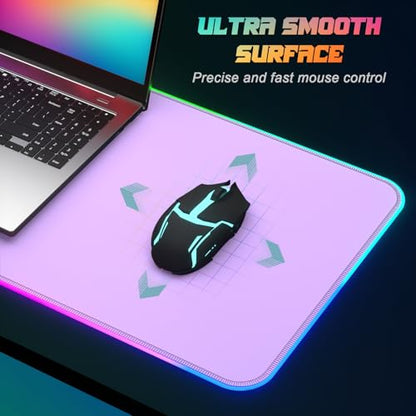 ITNRSIIET RGB Gaming Mouse Pad, Full Desk XL Extended Large Gaming Mousepad, 12 Lighting Modes 30% Thicker Big LED Desk Mat for Gamers, 32 x 12 inches, Purple - color: Purple