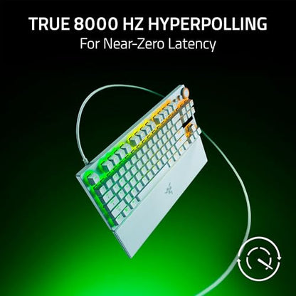 Razer Huntsman V3 Pro TKL 8KHz Esports Gaming Keyboard: Analog Optical Switches Gen 2-8000 Hz Polling Snap Tap - Rapid Trigger - Adjustable Actuation - Media Controls - PBT Keycaps - White - color: White, size: TKL, style: 8000 Hz Polling