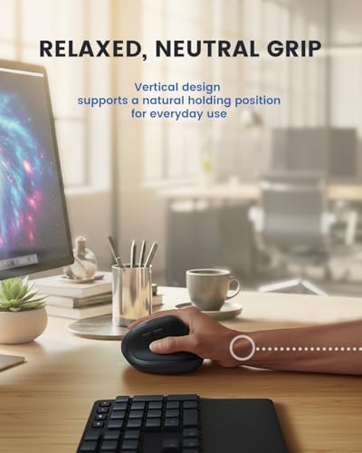 Perixx PERIMICE-608II Wireless Vertical Mouse, 2.4GHz, 6 Buttons, Adjustable DPI 800/1200/1600/2400, Right-Handed Design, USB Receiver, Black - style: Wireless