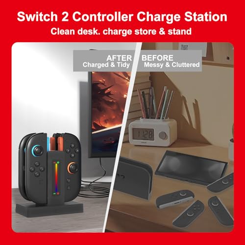 Switch 2 Controller Charger Dock for Joycon 2 Charging, Controller Charging Dock for Nintendo Switch 2 Joycon, 4 in 1 Joycon2 Charger Dock Fast Charging Station Stand with Charger Cable & Indicator
