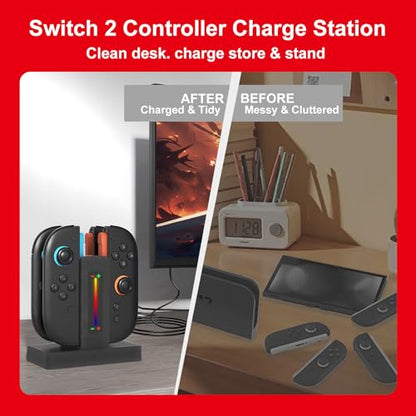 Switch 2 Controller Charger Dock for Joycon 2 Charging, Controller Charging Dock for Nintendo Switch 2 Joycon, 4 in 1 Joycon2 Charger Dock Fast Charging Station Stand with Charger Cable & Indicator