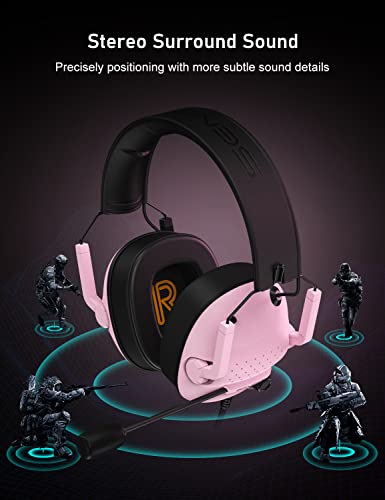 SENZER SG500 Surround Sound Pro Gaming Headset with Noise Cancelling Microphone - Soft Memory Foam Padding - Portable Foldable Headphones for PC, PS4, PS5, Xbox One, Switch - Pink - color: Pink