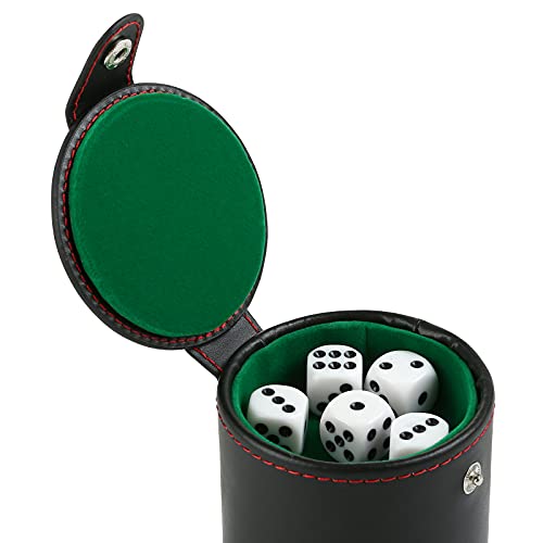 GWHOLE Leather Dice Cup Set with Storage Compartment Felt Lining Shaker with 5 Dot Dices for Farkle Yahtzee Games Playing Birthday Gift, Green - color: Green