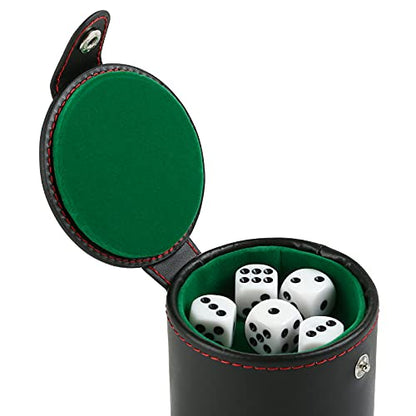 GWHOLE Leather Dice Cup Set with Storage Compartment Felt Lining Shaker with 5 Dot Dices for Farkle Yahtzee Games Playing Birthday Gift, Green - color: Green