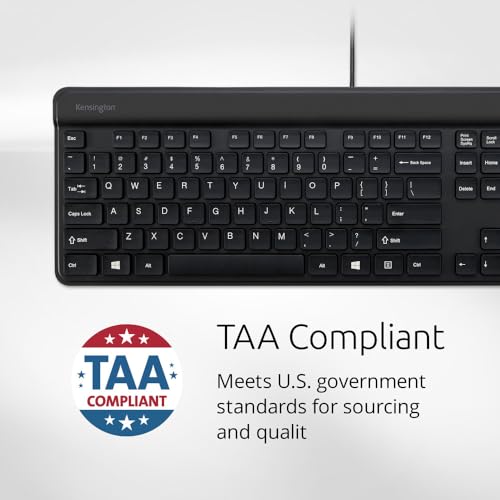 Kensington KB201C Simple Solutions Wired Keyboard with Smart Card Reader (CAC), TAA Compliant, Black (K75454TAA) - size: Wired Keyboard w/ CAC reader