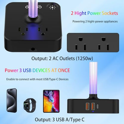 RGB Headphone Stand with USB Charger COZOO Desktop Gaming Headset Holder Hanger with 3 USB Charger and 2 Outlets - Great for Gaming, DJ, Wireless Earphone Display,Gamer PC Accessories Boyfriend Gifts | Gaming Headset Stand Holder for Desk, 3 USB(1 USB C)