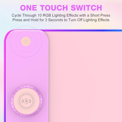 TARKARI Magnetic Wireless Charging RGB Mouse Pad, Large Gaming Desk Mat, 31.5"x11.8" Waterproof Mousepad, Ultra-Smooth Surface, Non-Slip Rubber Base, Desk Pad for Keyboard Laptop - color: Pink