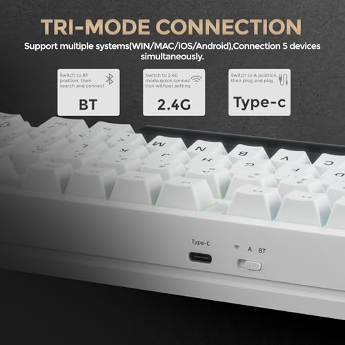 DAREU FLEX75 Gasket Wireless Mechanical Keyboard with Knob | Tri-mode,Hot Swap,75% Custom Gaming Keyboard with PBT Keycaps,RGB Backlit for Mac/Win - color: White