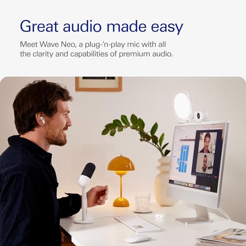 Elgato Wave Neo USB Condenser Microphone, Tap to Mute | High-rise stand design, LED mute indicator, Zero-delay headphone monitoring, Plug and play, Zero-plastic packaging