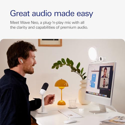 Elgato Wave Neo USB Condenser Microphone, Tap to Mute | High-rise stand design, LED mute indicator, Zero-delay headphone monitoring, Plug and play, Zero-plastic packaging