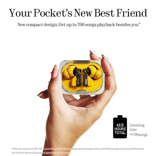 Nothing Ear (a) Wireless Earbuds, 45dB Hybrid Noise Cancelling Earbuds, Hi-Res Audio, Advanced Equaliser, Dual Connect, 6 Mics, 42.5H Playtime Ear Buds Wireless Bluetooth, Yellow - color: Yellow