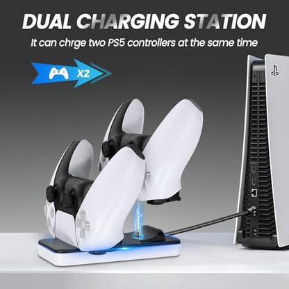Controller Charger Accessories for PS5, Wireless Dual Control Power Adapter, DualSense Edge Docking Holder for PlayStation, Gaming Joystick Charging Dock Station, White
