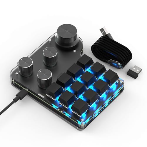 12 Keys Programmable Keyboard with 4-Knobs, One Handed Macro Pad, RGB Backlight Hot-swapping USB Designer Mini Keyboard for Gaming/Office/Work/PS - color: 12Key 4Konb 2.4G