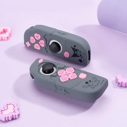 Kuitmor Silicone Protective Shell Compatible with Joy con of Switch 2017/OLED, Soft Silicone Cover Case, Anti-Scratch Protective Case for Switch 1/OLED Controllers (Black Kuromi)