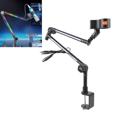 Yunseity Microphone Arm Stand Boom Arm Desk Mic Stand with RGB Light 22 Color Modes for Gaming Streaming Podcast