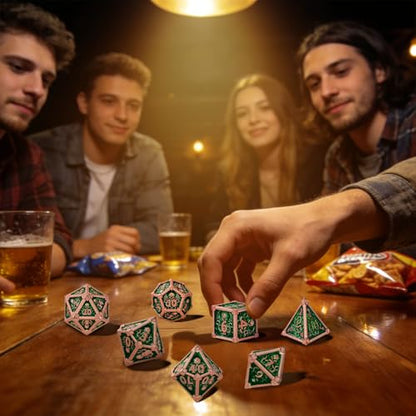 Metal Dice Set, Octopus Pattern, 7pcs Polyhedral Metal DND Dice Set, DND Starter Set, D&D Gifts with Gift Bag, Role Playing Board Games Accessories, Red Copper Border Green - color: Green With Gift Bag