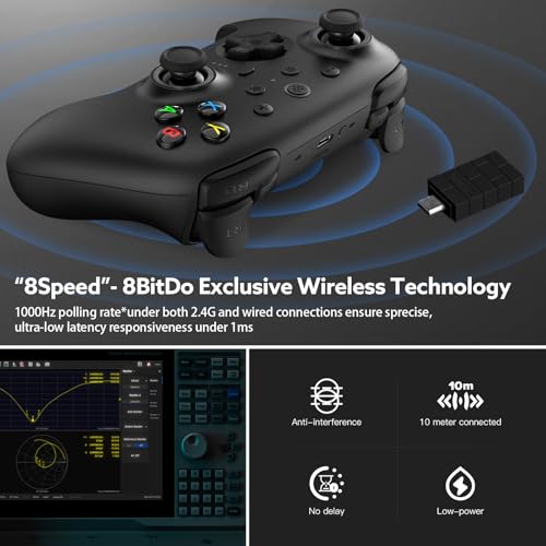 8Bitdo Ultimate 2 Wireless 2.4G Controller (Black) | For Windows PC, Apple, Steam & Android, TMR Joystick, Star-Ring RGB Lights, Adjustable Trigger Locks, Charging Dock Included - color: Black
