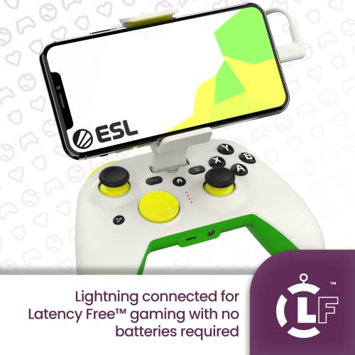 ESL Gaming Controller for iOS iPhone – Wired Gamepad with Triggers, Power Pass Through Charging, D-Pad & Headphone Socket - Handheld Game Console Accessory with ZeroG Mobile Device Holder
