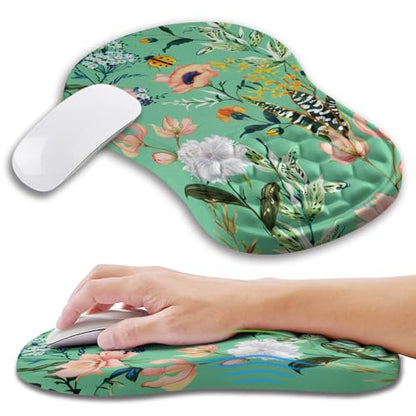 Ergonomic Mouse Pad Wrist Support with Memory Foam Massage Bulge, Carpal Tunnel Pain Relief Mousepad Wrist Rest for Mouse(12x8 inch, Pink Flowers) - color: Kg036-pink Flowers