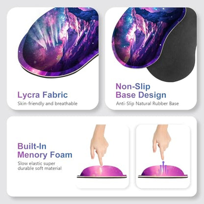 Large Gaming Mouse Pad Set, Purple 4 in1 Ergonomics Keyboard Desk Mat with Memory Foam Wrist Rest, Extended Game Mousepad, Non-Slip Desk Pad Matt Easy Typing Pain Relief I Galaxy Mountain - color: Galaxy Mountain