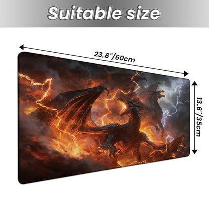 MTG Playmat TCG Card Game Mat Magic The Gathering Play Mat 24x14 Inch - color: Elemental Dragon Rage