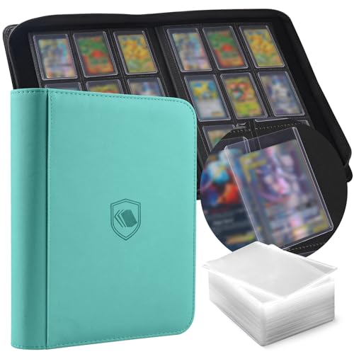 Toploader Binder, Holds 360 Toploaders, 100 Toploaders INCLUDED, 9-Pocket PU Cover Top Loader Binder for 3" x 4" Rigid Toploader, Ringless Double-Sided Toploader Card Binder for TCG, Sport Cards - color: Teal, size: 9 Pocket