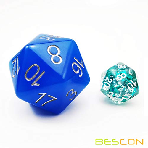 Bescon Jumbo Glowing D20 38MM, Big Size 20 Sides Dice Blue Glow in Dark, Big 20 Faces Cube 1.5 inch - color: Blue Glow in Dark