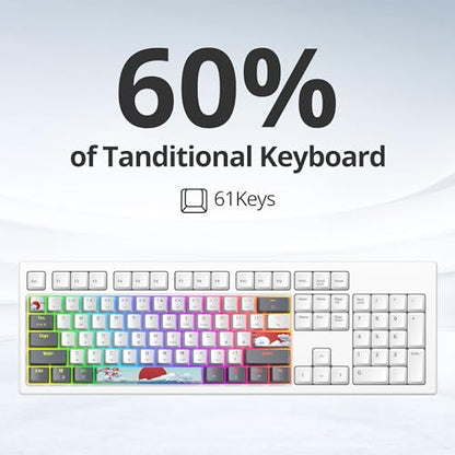 Portable 60% Mechanical Gaming Keyboard White/Grey, RGB Backlit Wired Key Board with Red Switch, Compact 61 Keys Mini Office Keyboards with for Windows Laptop PC (61 White/Red Switch) - color: 61 White/Red Switch