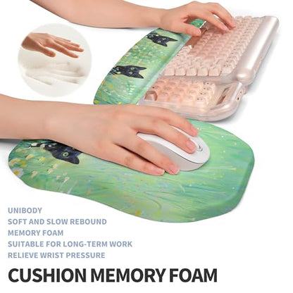 2-in-1 Ergonomic Set, Wave Keyboard Wrist Rest and Massage Slope Mouse Pad Wrist Support, Rebound Memory Foam for Relieve Carpal Tunnel Syndrome and Wrist Pain (Oil Painting Cats) - color: Oil Painting Cats