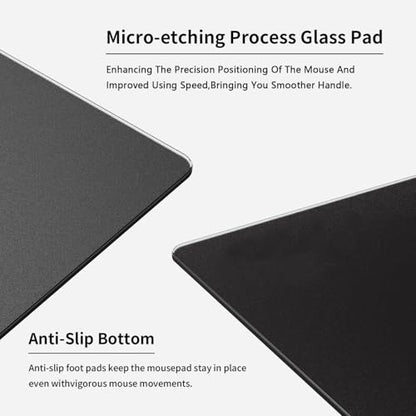 Glass Gaming Mouse Pad,Black Hard Surface Gaming Mousepad,17.7‘’X15.7'' Tempered Glass Desk Mat,Ultra-Smooth Large Square Desk Mat,Improved Precision and Speed for Esports FPS Players - color: Black