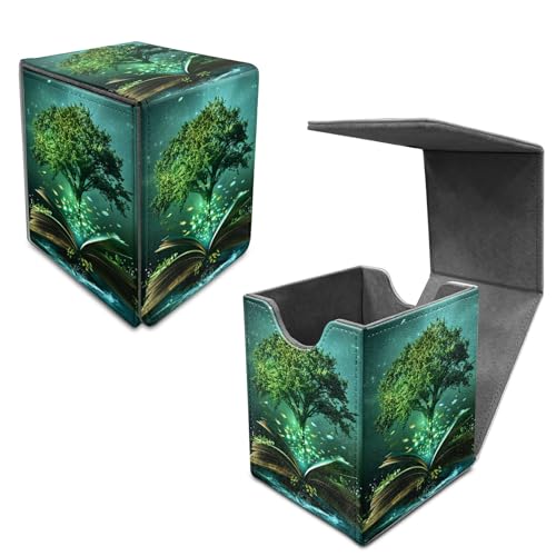 Green Tree Card Deck Case, MTG Commander Deck Storage Box for 100+ Sleeved Cards with PU Leather and Magnetic Closure - color: Card Deck Box-594