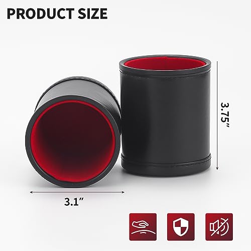 5 Pack PU Leather Dice Cup Set with 6 Dot Dices Felt Lined Quiet Shaker for Yahtzee Bar Party Family Dice Games,Red/Black - color: Red