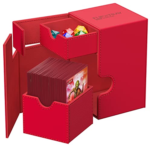 Ultimate Guard Flip'n'Tray 100+, Deck Case for 100 Double-Sleeved TCG Cards + Dice Tray, Red, Independent Magnetic Closure & Microfiber Inner Lining - color: Red