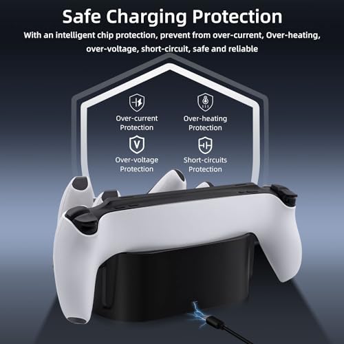 Mcbazel Charging Station for PlayStation Portal Remote Player and PS5 Controllers with LED Light and Charging Cable, Charging Dock Stand Base Holder Accessories for PS5 Portal Console - Black