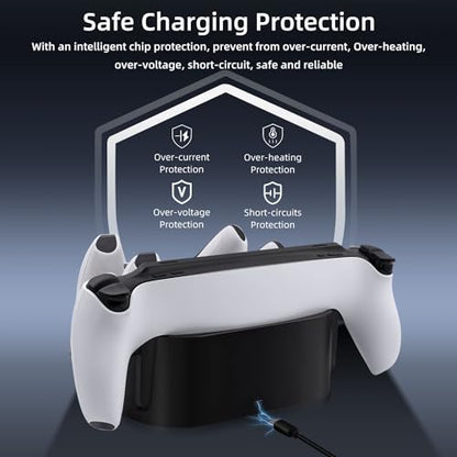 Mcbazel Charging Station for PlayStation Portal Remote Player and PS5 Controllers with LED Light and Charging Cable, Charging Dock Stand Base Holder Accessories for PS5 Portal Console - Black
