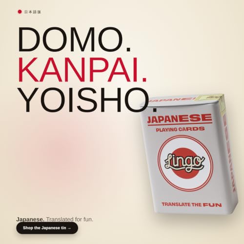 Lingo Japanese Playing Cards in Premium Travel Tin | Learn Japanese Vocabulary & Phrases for Adults & Beginners | Luxury Gift Box for Japan Travelers & Anime Fans | Language Flashcard Deck