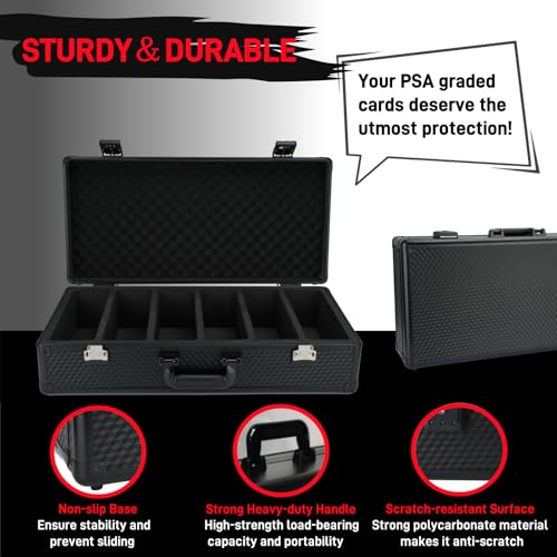 6 Row 250+ TSA Combination Lock Trading Deck Cases Graded Card Case Psa Graded Card Storage Box Psa Slab Case (Hexagonal prism, BLACK) - color: BLACK