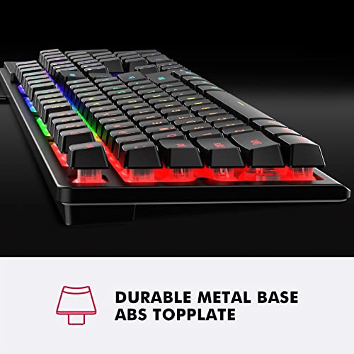 NPET K10V3 Wired Gaming Keyboard and Mouse Pad, RGB 10 Zone Backlit, Spill-Resistant Design, Quiet Silent USB Membrane Keyboard and Wrist Support for Desktop, Computer, PC
