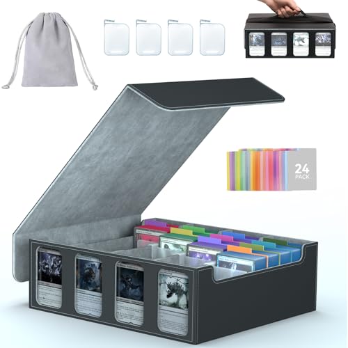 4-Row Trading Card Storage Box, Bulk Cards Case for 3200+ Mtg tcg Magic Playing Game Card Organizer, Commander Deck Box with 4 Supports & 24 Dividers & Strap - color: Gray, size: 4-row